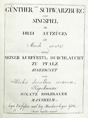 Titelblatt der Partitur, Mannheim 1777