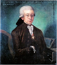 Gemälde von Wolfgang Amadeus Mozart mit dem Orden vom Goldenen Sporn. Entstanden 1777.