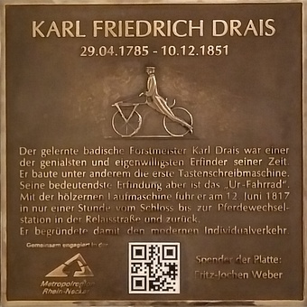 Karl Friedrich Freiherr von Drais (29.04.1785 - 10.12.1851)